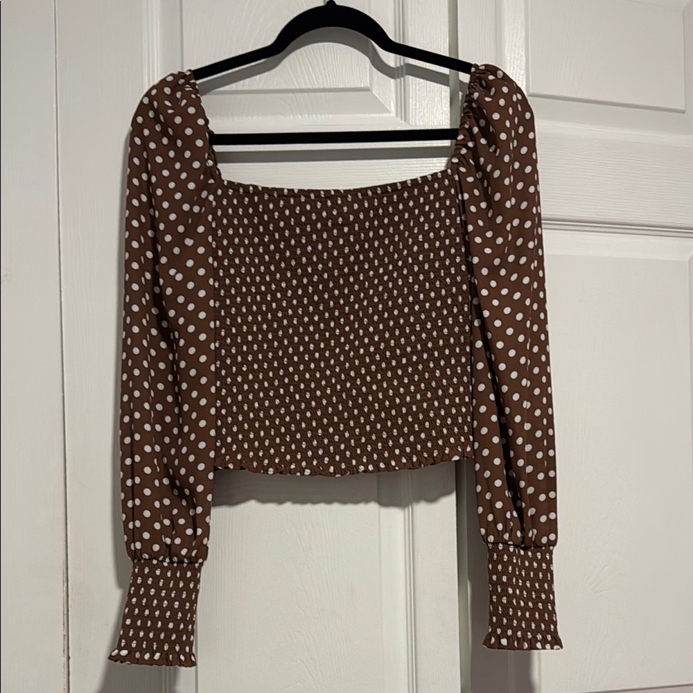 BROWN POLKA DOT CROP TOP